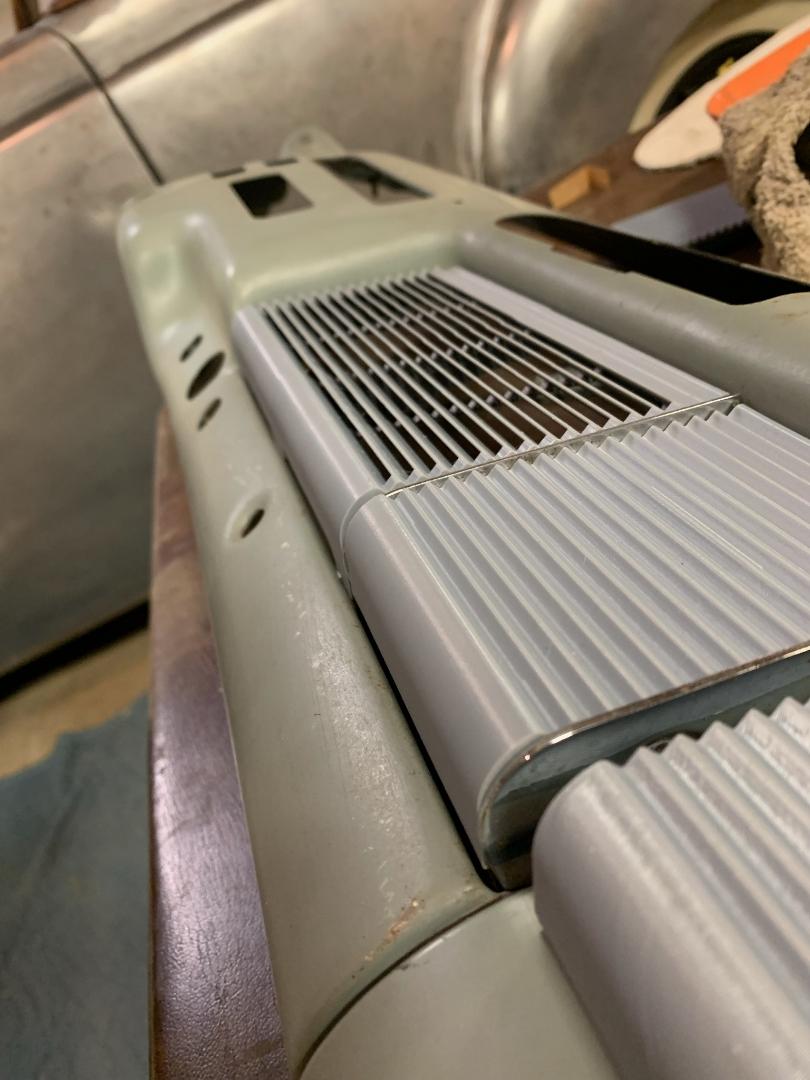 3D-printed dashboard grille test fitted in a 1940 Mercury dashboard
